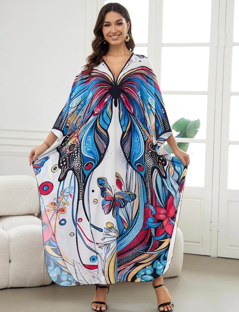 KECVOT Kaftan Dresses for Women Plus Size Batwing Sleeve Caftans Long Bathing Suit Cover Up Maxi Beach Dress Loungewear - Image 1